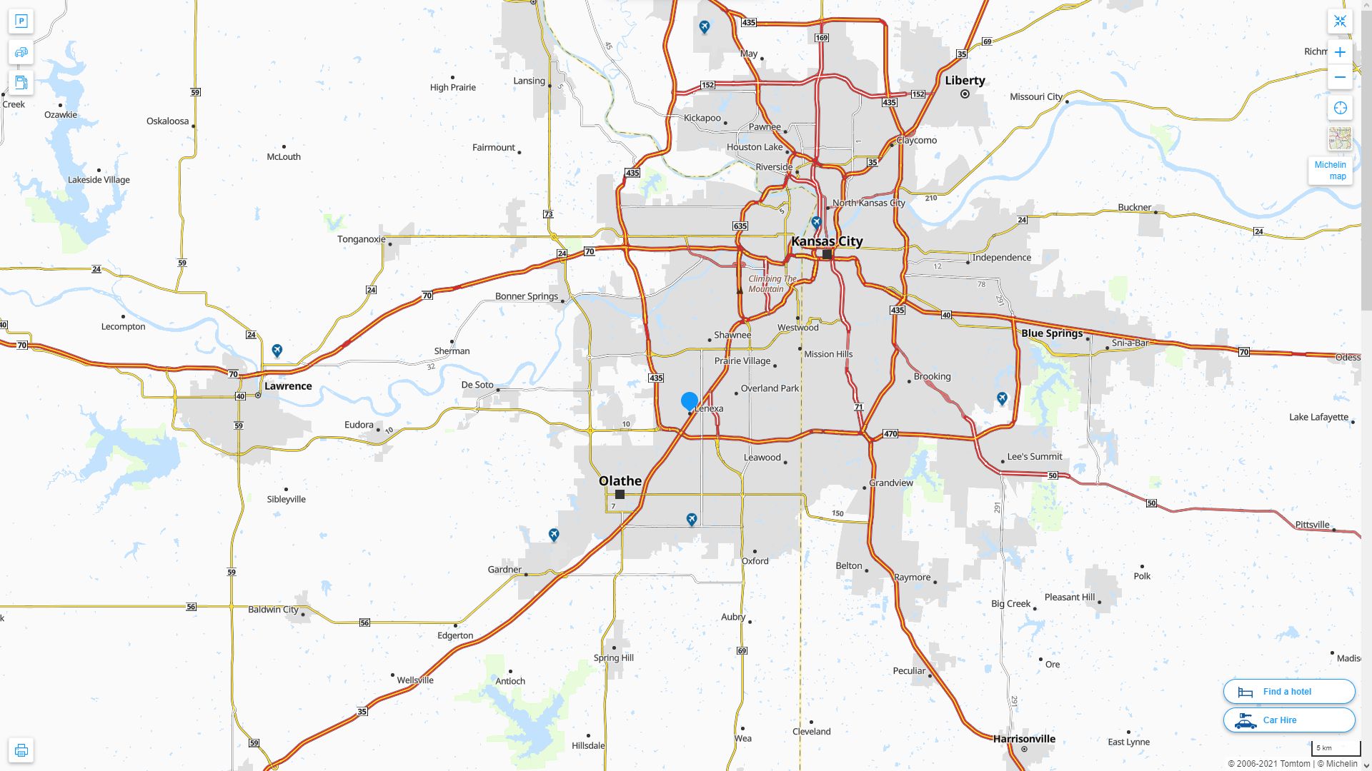 Lenexa Kansas Highway and Road Map